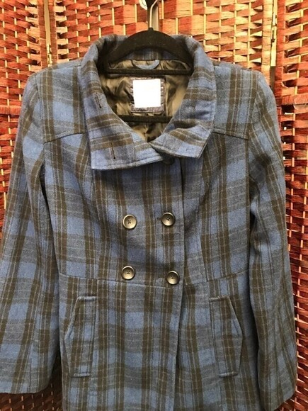 Old Navy Wool Blend Blue checkered Jacket Womens Medium - Picture 6 of 10